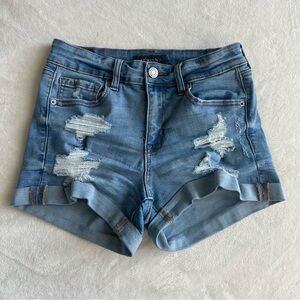 Distressed Blue Denim Shorts